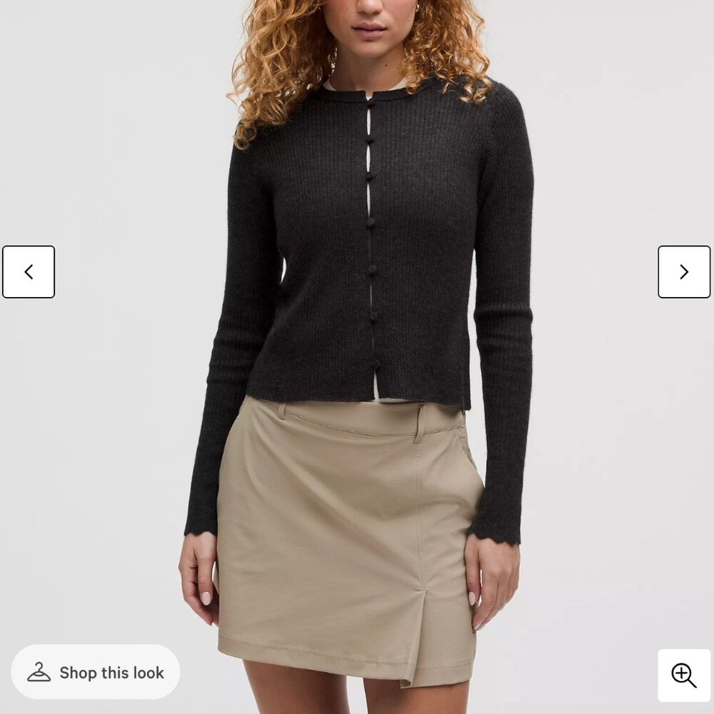 Lululemon Cashmere Scalloped Cuff Cardigan in Heathered Core Black